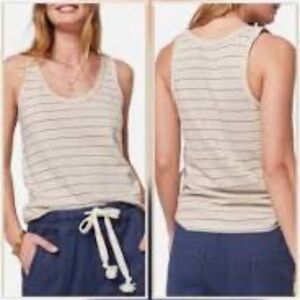 Faherty Whisper Striped Scoop Tank - Beige/Navy - Size Medium